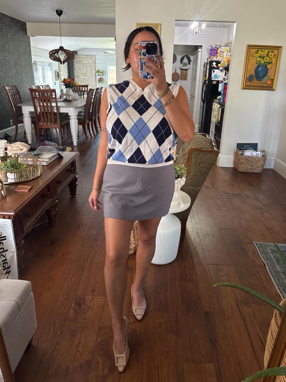 Ralph Lauren White, Light Blue & Navy Argyle V-Neck Sweater Vest